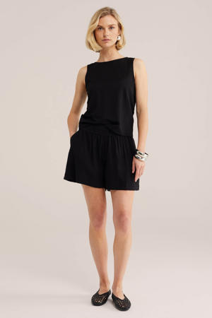 wide leg regular waist casual short zwart