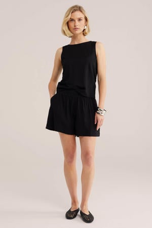 wide leg regular waist casual short zwart