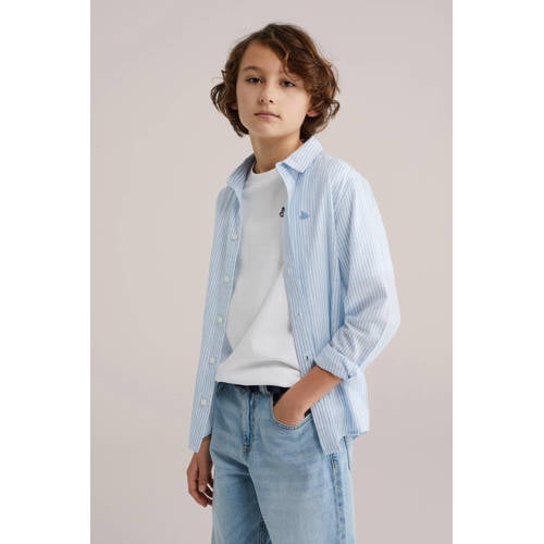 WE Fashion gestreepte overhemd lichtblauw afbeelding