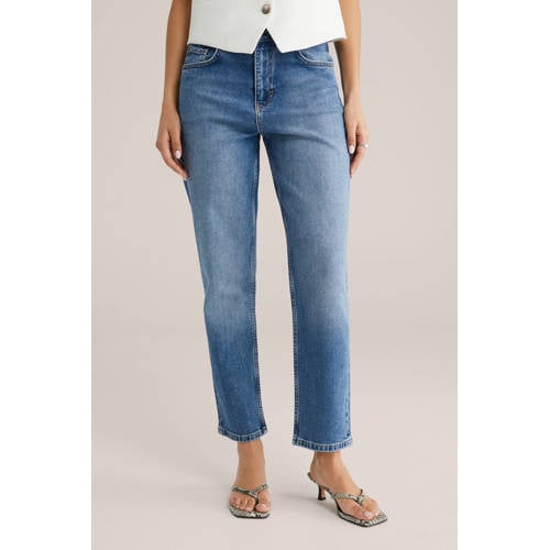 WE Fashion high waist regular fit jeans medium blue denim afbeelding