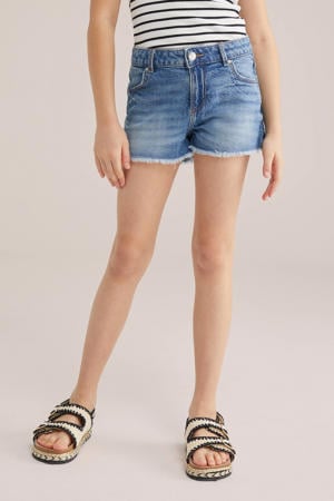 denim straight short medium blue denim