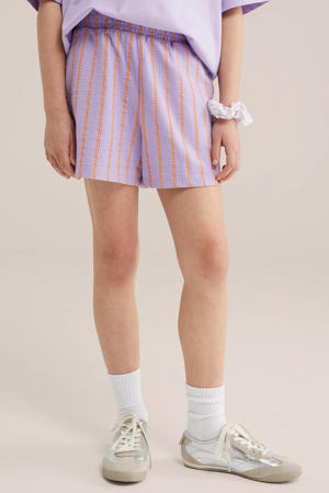 straight gestreepte casual short lila met textuur