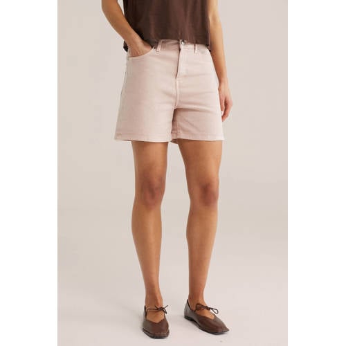 WE Fashion denim regular waist short lichtroze afbeelding