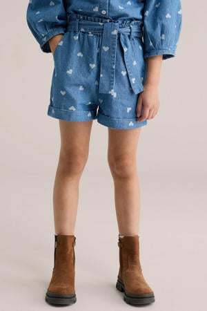 denim straight short met hartjes medium blue denim