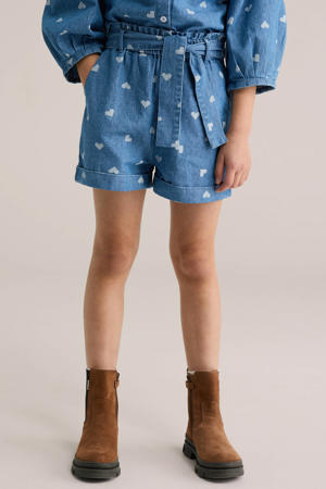 denim straight short met hartjes medium blue denim