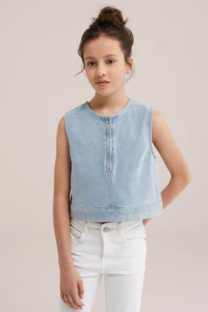 mouwloze top light blue denim