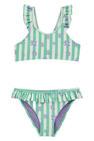 crop bikini met ruches mintgroen/lila/wit