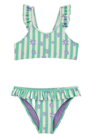 crop bikini met ruches mintgroen/lila/wit