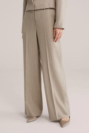 wide leg regular waist pantalon met krijtstreep grijsbruin