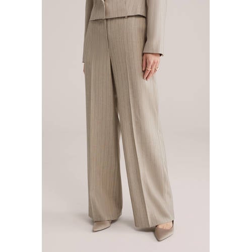 WE Fashion wide leg regular waist pantalon met krijtstreep grijsbruin afbeelding