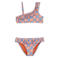 WE Fashion one shoulder bikini met ruches blauw/roze