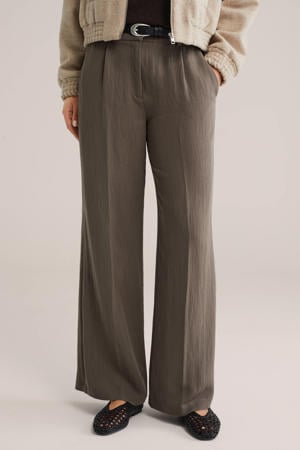 wide leg high waist broek taupe