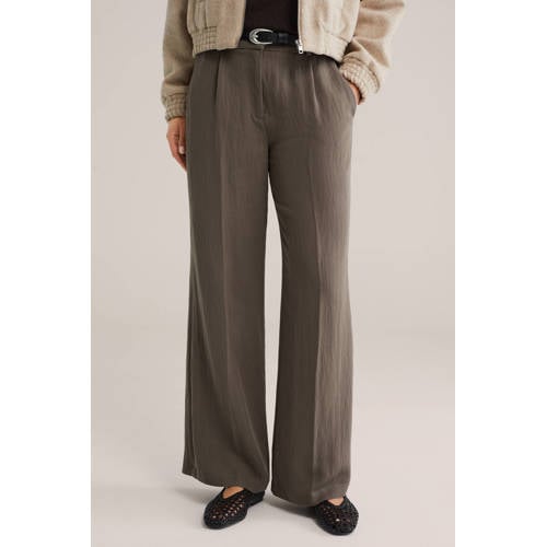 WE Fashion wide leg high waist broek taupe afbeelding