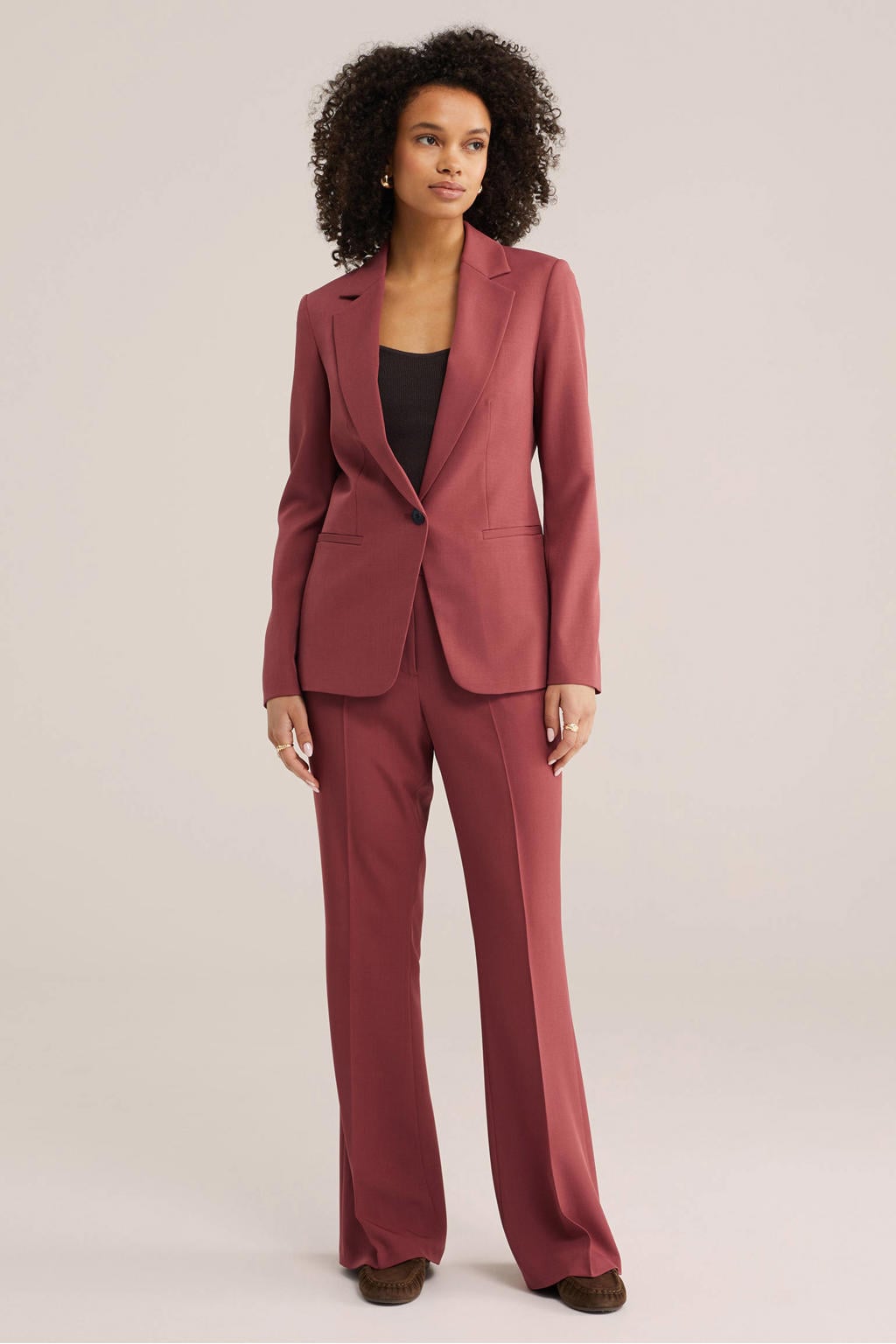 Rode dames WE Fashion getailleerde blazer van polyester met effen, lange mouwen, reverskraag en knoopsluiting