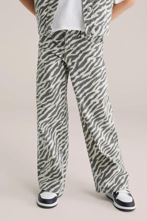 wide leg jeans met zebraprint ecru