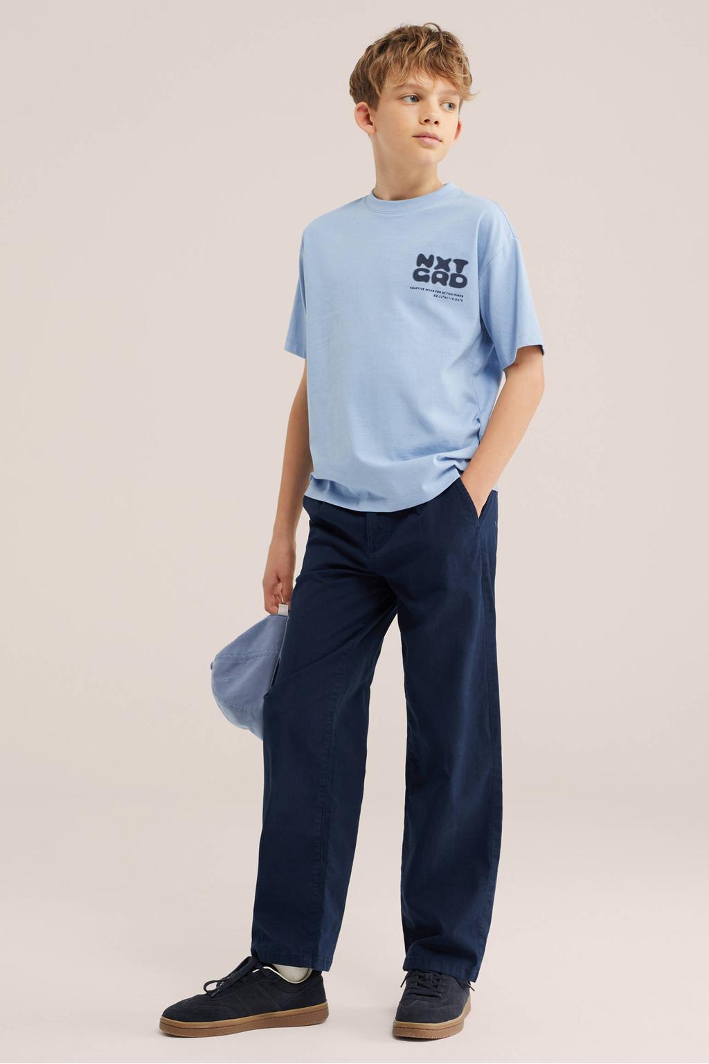 Lichtblauwe jongens WE Fashion T-shirt van katoen met backprint, korte mouwen en ronde hals