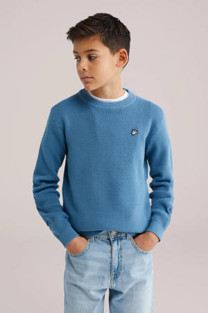 trui fijn gebreid blauw