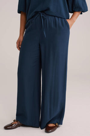 wide leg regular waist broek donkerblauw