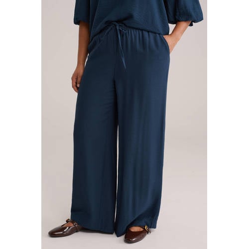 WE Fashion wide leg regular waist broek donkerblauw afbeelding
