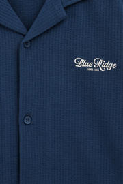 thumbnail: WE Fashion Blue Ridge overshirt met backprint met textuur donkerblauw
