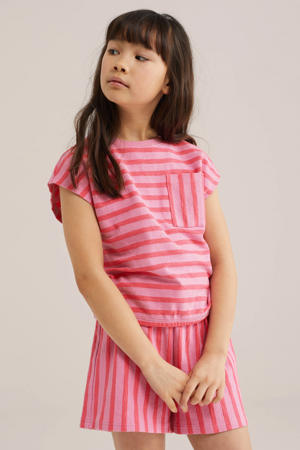 gestreepte T-shirt roze met textuur