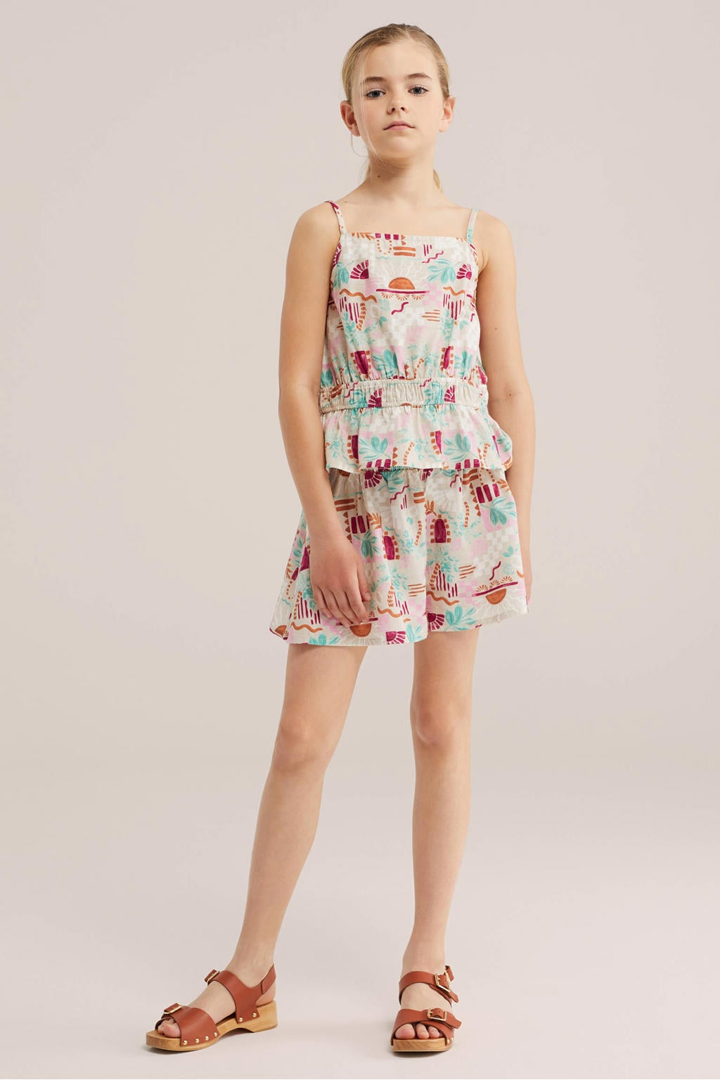 Ecru meisjes WE Fashion wide leg casual short van katoen