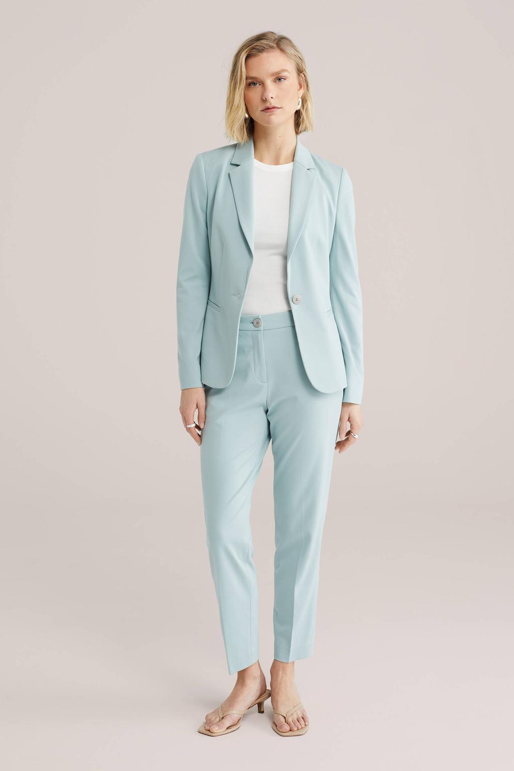 Lichtgrijze dames WE Fashion jersey getailleerde blazer met effen, lange mouwen, reverskraag en knoopsluiting
