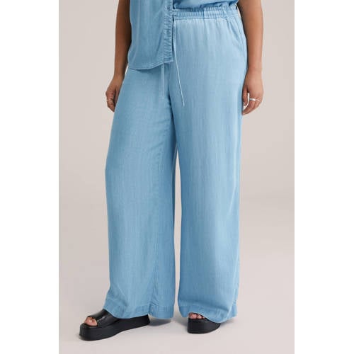 WE Fashion high waist wide leg jeans light blue denim afbeelding