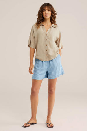high waist denim short met krijtstreep light blue denim