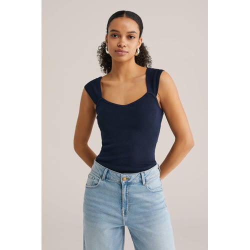 WE Fashion top donkerblauw afbeelding