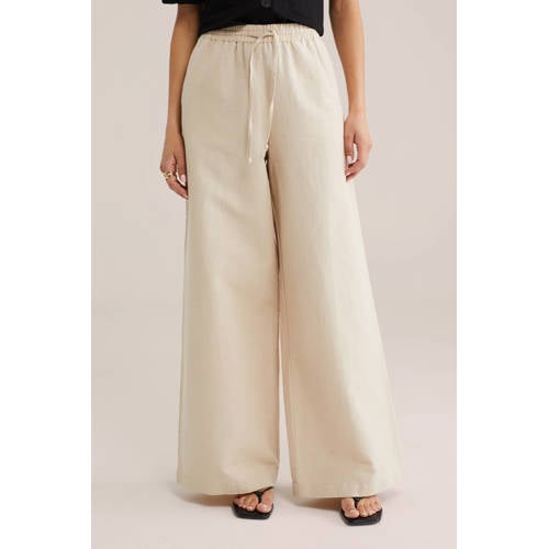 WE Fashion wide leg high waist broek met linnen beige afbeelding