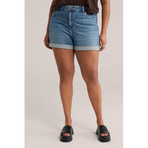 WE Fashion denim slim regular waist short medium blue denim afbeelding