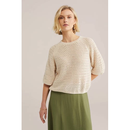 WE Fashion gebreide trui beige met lurex afbeelding