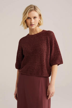 gebreide trui donkerrood met lurex