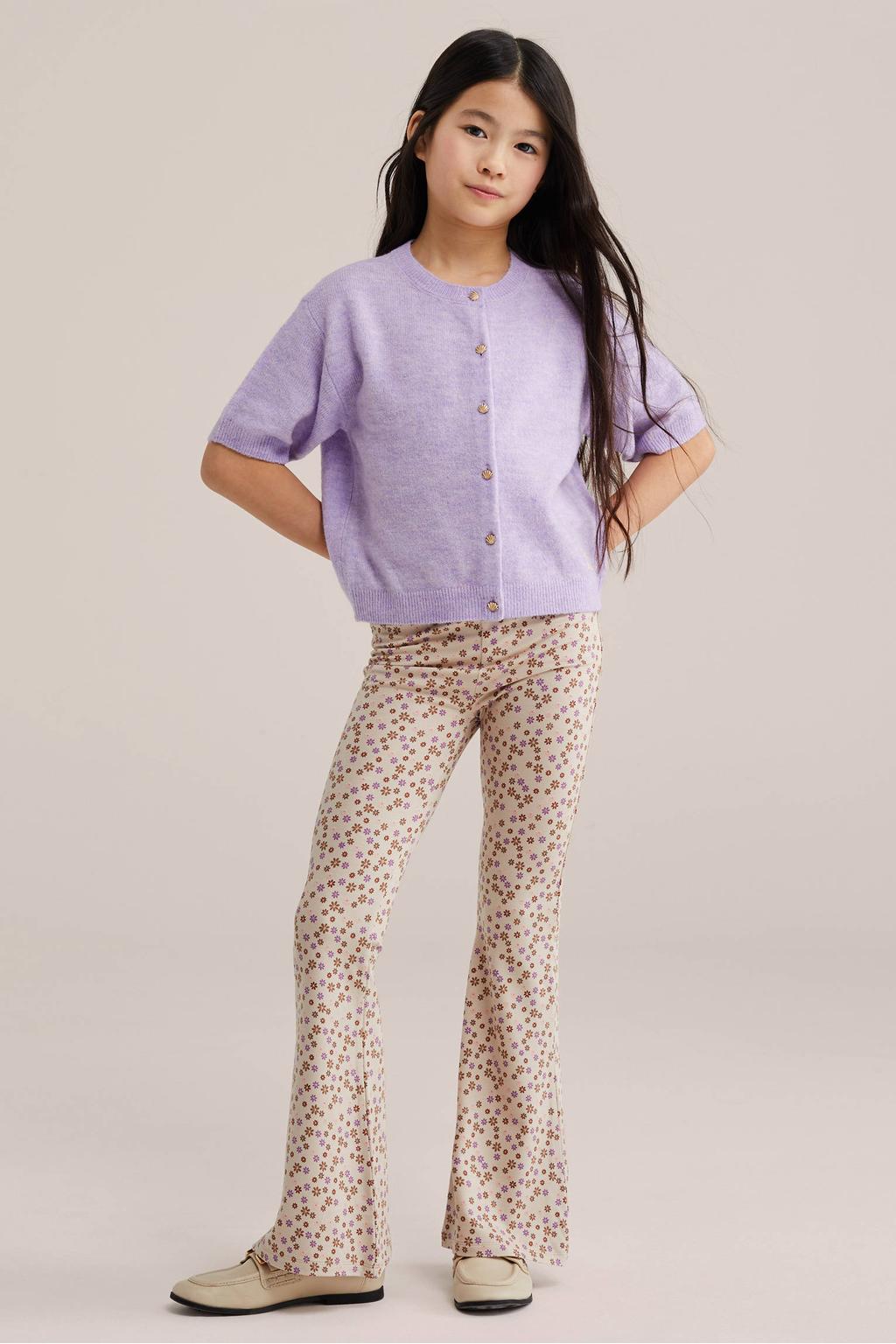 Beige, paars en bruine meisjes WE Fashion flared legging van viscose met regular waist en elastische tailleband