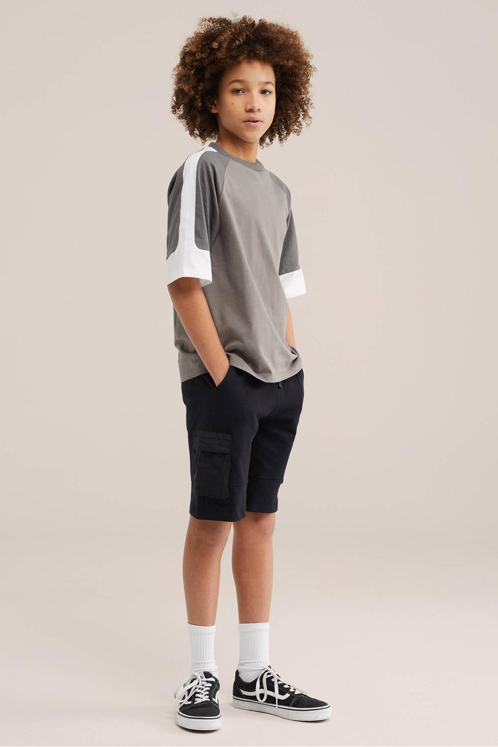 Taupe jongens Salty Dog T-shirt van katoen met meerkleurige print, korte mouwen en ronde hals