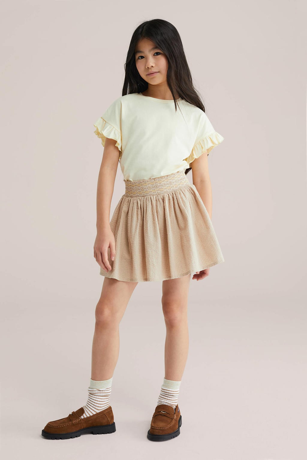 Beige meisjes WE Fashion korte rok gemaakt van katoen en met elastische tailleband