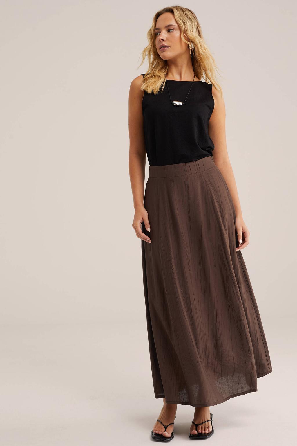Bruine dames WE Fashion A-lijn rok gemaakt van viscose en met elastische tailleband