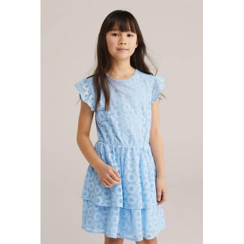 WE Fashion zomerjurk ajour lichtblauw afbeelding