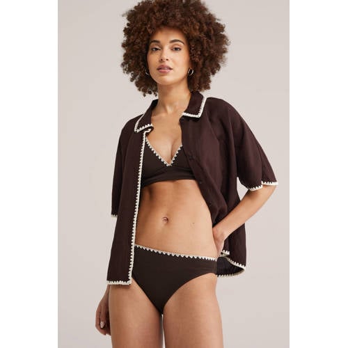 WE Fashion bikinibroekje met textuur donkerbruin afbeelding