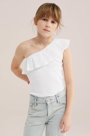 one shoulder top wit fijn gebreid