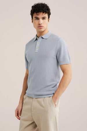 regular polo met linnen blauw