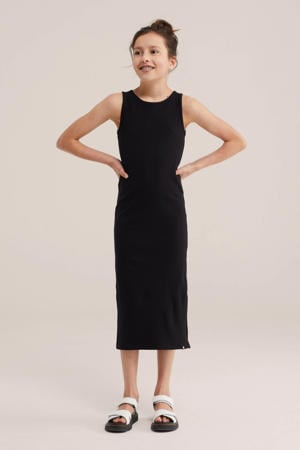maxi jurk rib gebreid zwart