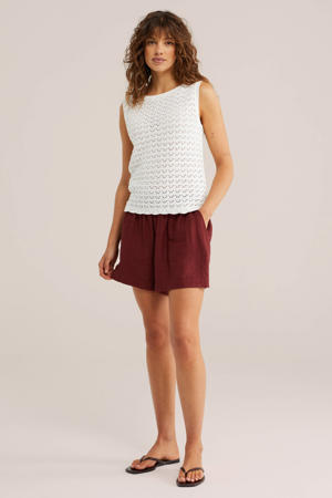 wide leg regular waist casual short donkerrood