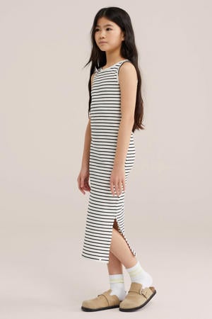 maxi jurk rib gebreid wit