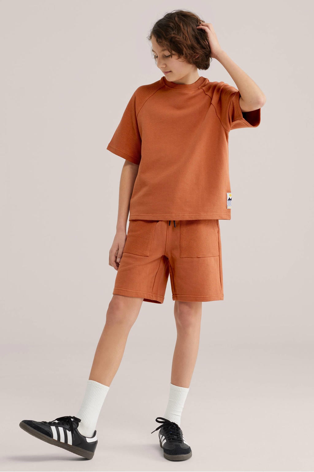 Brique jongens WE Fashion sweater met effen, half lange mouwen en ronde hals