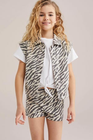 denim straight short met zebraprint ecru