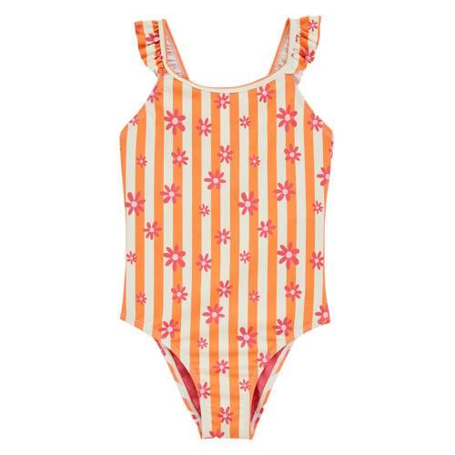 WE Fashion badpak met ruches oranje/wit/roze afbeelding