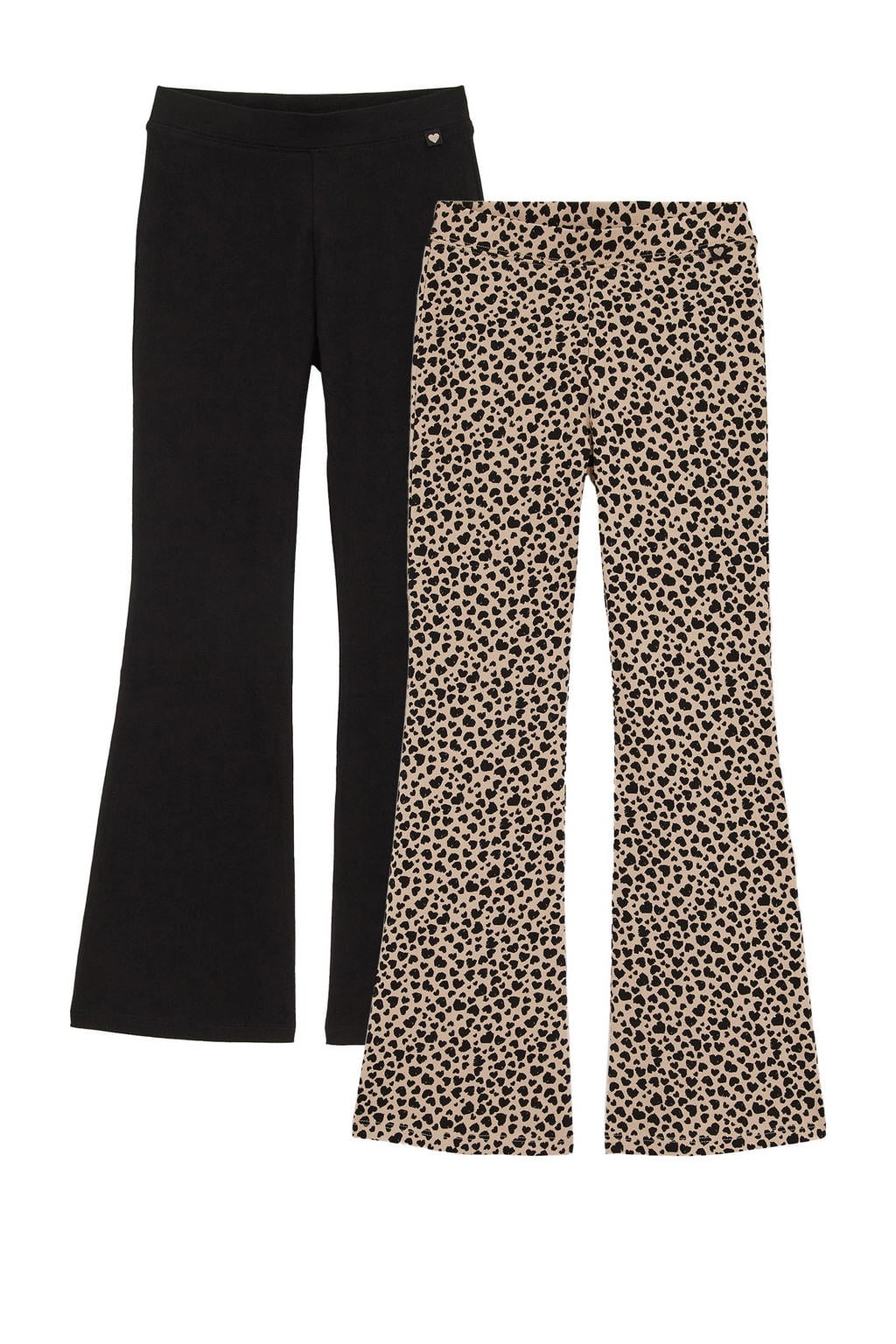 Set van 2 zwart en bruine meisjes WE Fashion legging van katoen met elastische tailleband en dierenprint