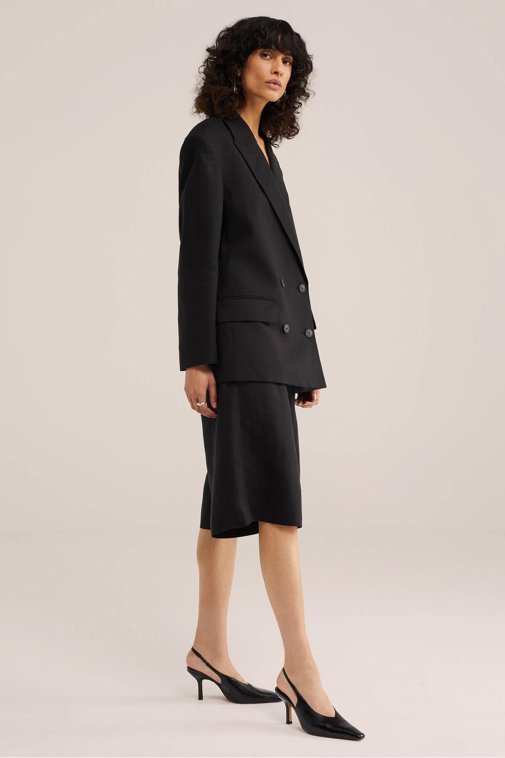 Zwarte dames WE STUDIO wide leg regular waist bermuda short van lyocell met rits- en knoopsluiting en effen